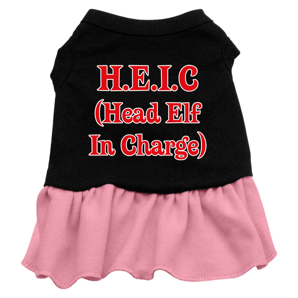 Head Elf in Charge Screen Print Dress Black with Pink Sm
